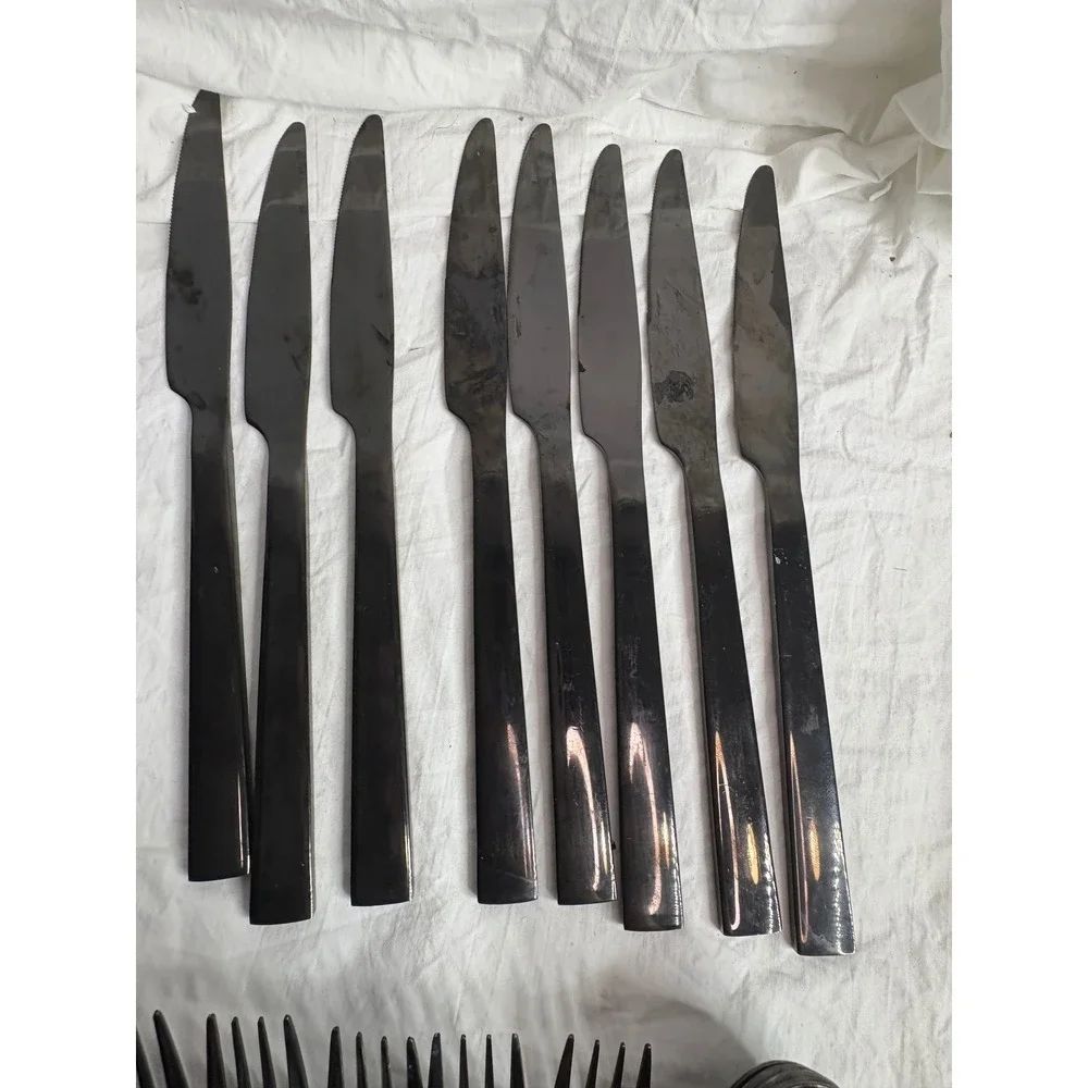 Black Silverware Set 46 Piece Flatware Utensils Knives Forks Spoons Dining